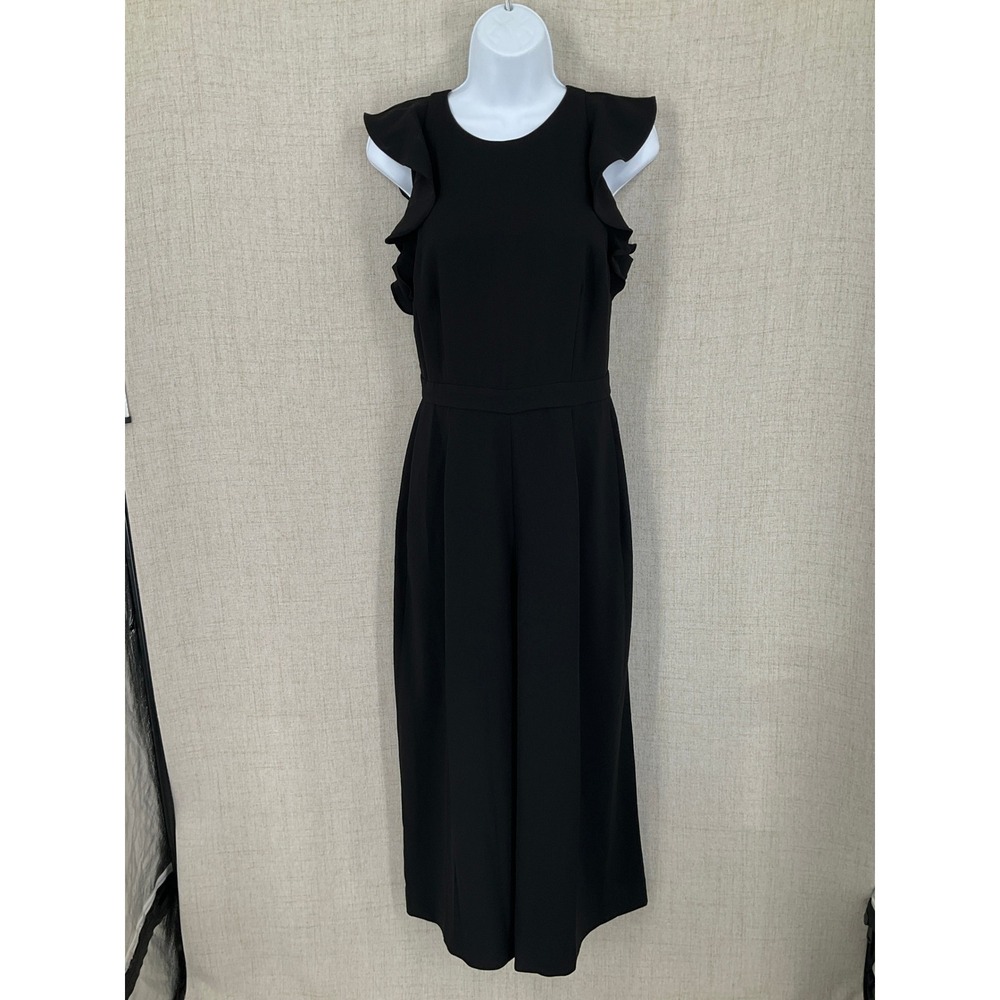 J.Crew Jumpsuit Womens 4 Black Ruffle Sleeve Open Back Wide Leg Classic Office